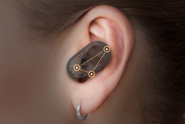 Зображення ергономічної конструкції навушників WF-1000XM3 з трьома точками дотику