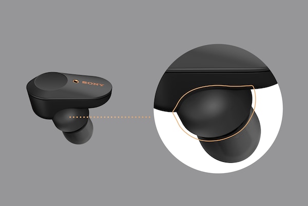 Зображення гумової поверхні навушників WF-1000XM3, що забезпечує щільне прилягання